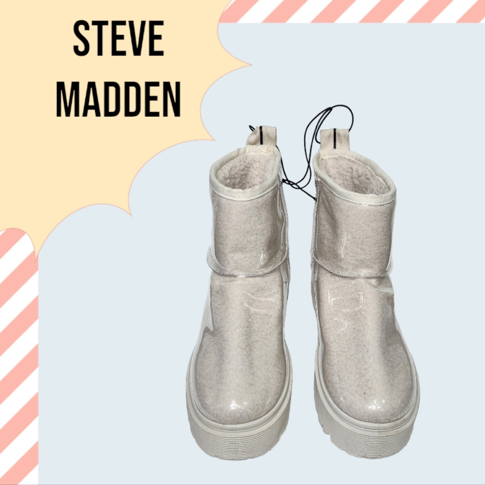 Steve Madden off-white/clear darth boucle boots women's size 10 has blem…